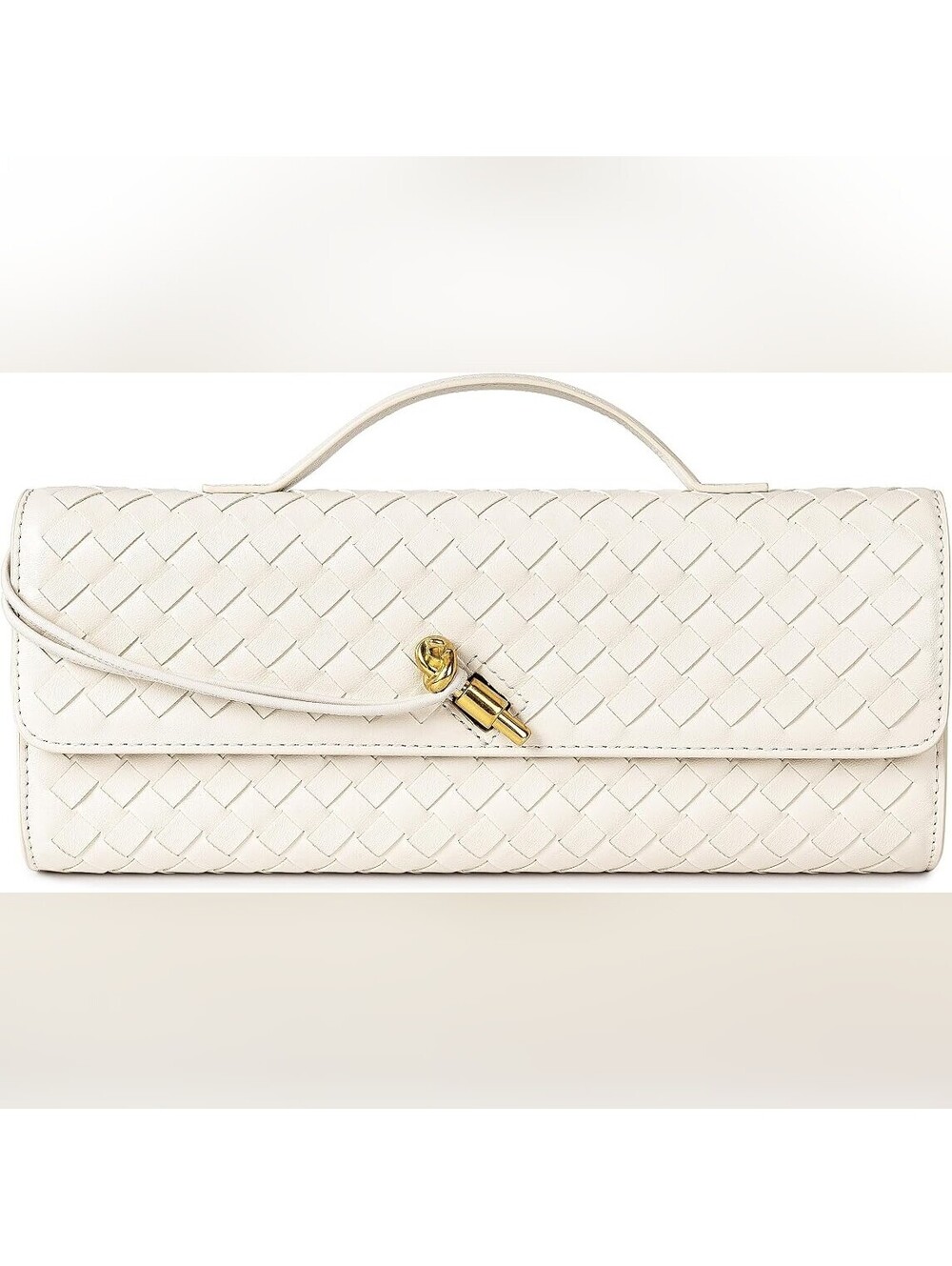 NWOT Joryin Woven Vegan Leather Clutch Crossbody Bag, Cream Beige
